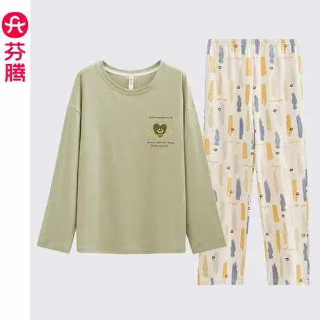 芬腾睡衣女士春秋纯棉长袖大码可外穿女款可爱套头家居服套装秋季商品大图