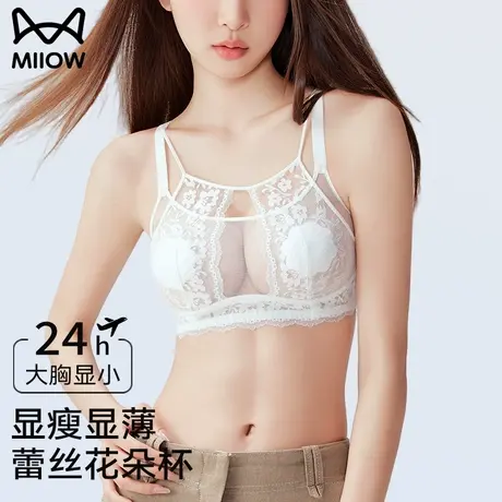 猫人内衣女夏季超薄大胸显小聚拢收副乳2025新款大码性感蕾丝文胸商品大图