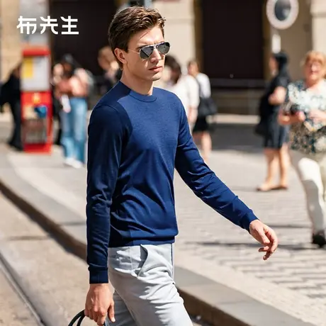 MrBu布先生不对称拼色个性羊毛衫2023新款保暖圆领毛衣男BT12229图片