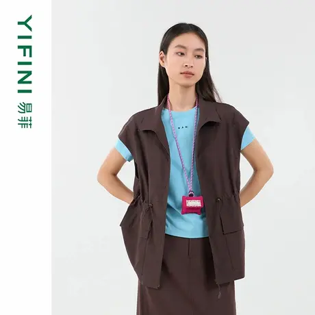 [专柜同款]Yifini/易菲抽绳显瘦盖袖宽松马甲休闲通勤马夹外套女图片