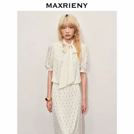 【奥莱】MAXRIENY甜美烫钻波点蝴蝶结上衣商品大图