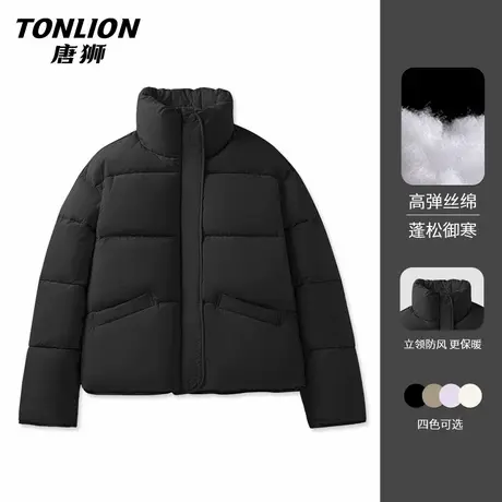 唐狮黑色棉服女2025新款爆款冬季韩系保暖外套连帽轻薄小棉袄VB商品大图