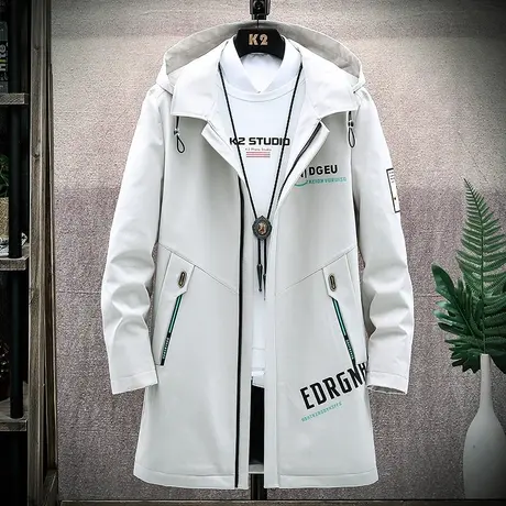 2023新款休闲外套男士春秋季韩版潮流工装夹克中长款风衣男装上衣商品大图