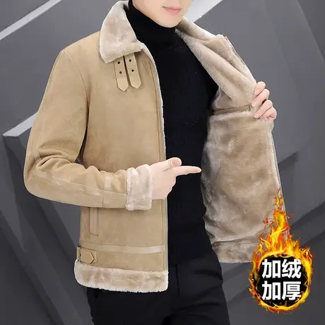 外套男士棉衣秋冬季加绒厚冬装棉服潮流鹿皮绒夹克皮毛一体棉袄子商品大图