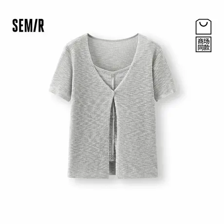 商场同款|森马针织衫女夏季短款修身V领假两件2025新款温柔系上衣商品大图