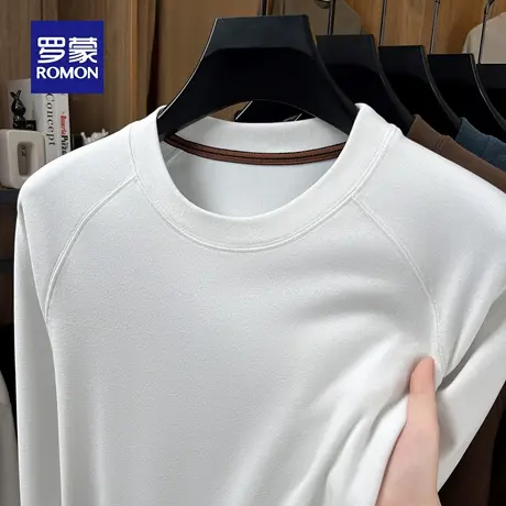 【高弹德绒】罗蒙男士简约长袖T恤2025秋季新款日常休闲圆领衬衣商品大图