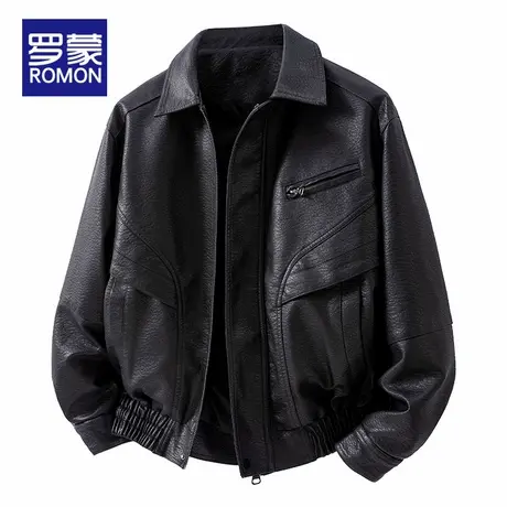 罗蒙美式PU软皮衣外套男士秋冬季休闲痞帅潮流机车服皮夹克男上衣商品大图