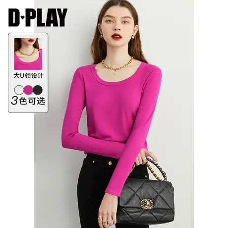 DPLAY【惠品】春新火龙果色圆领长袖弹力亲肤针织T恤衫商品大图