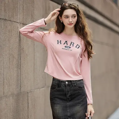 唐狮秋季长袖T恤女圆领字母印花显瘦早秋韩系穿搭超好看上衣tuTA商品大图