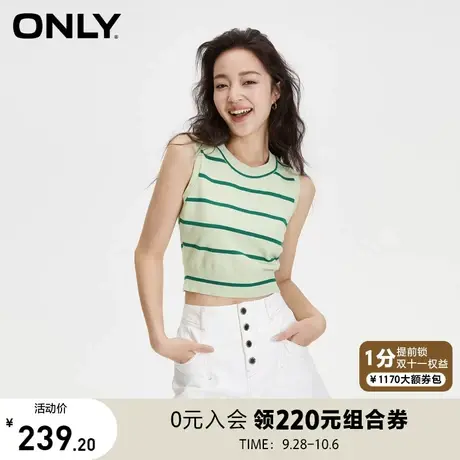 【买5免1】ONLY奥莱夏季新款时尚修身短款条纹无袖圆领针织衫女商品大图