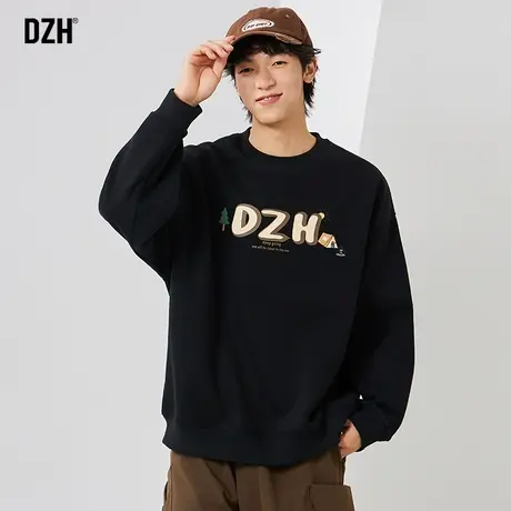 男士黑色圆领卫衣潮牌男2023新款爆款春秋款情侣秋装上衣美式外套商品大图