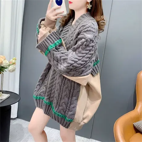设计感麻花毛衣女中长款2022新款秋冬韩版宽松慵懒风加厚针织外套商品大图