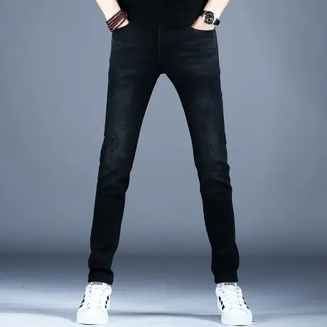 高档潮流裤子男士新款黑色牛仔裤男款小脚修身弹力高端潮牌休闲裤商品大图