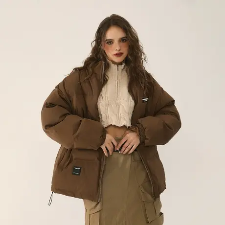 高级感超好看棉服女冬季新款纯色立领面包服复古宽松oversize棉衣图片