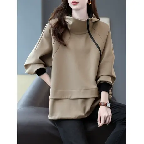 宝诗黎连帽宽松棉质长袖卫衣2023春秋季新款时尚设计感小众上衣女商品大图