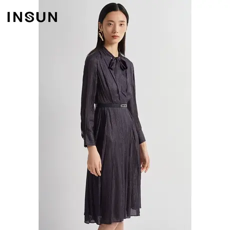 恩裳商场同款秋季时尚金葱线条感点缀修身显瘦气质连衣裙图片