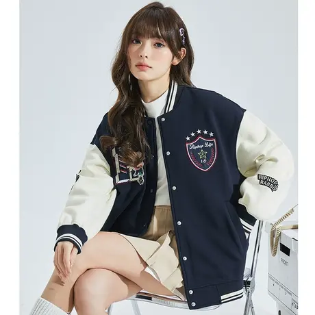 唐狮秋季棒球服兔子图案上衣女春秋红色美式街头复古独特运动外套商品大图