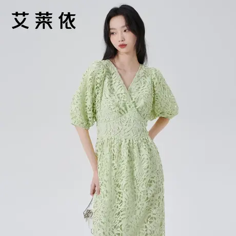艾莱依商场同款重磅蕾丝碎花连衣裙2023女新款裙子质感高级感夏季图片