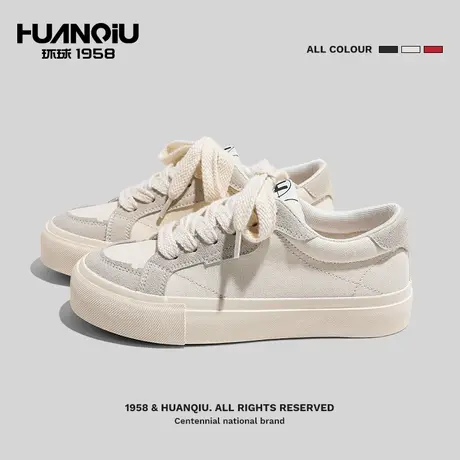 环球2024年秋冬新款小众港风百搭小白鞋女休闲复古风帆布鞋女鞋子商品大图