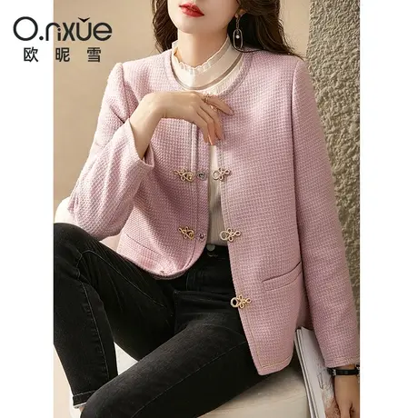 欧昵雪2023冬季新品时尚圆领加厚保暖呢子短外套女长袖小香风上衣图片