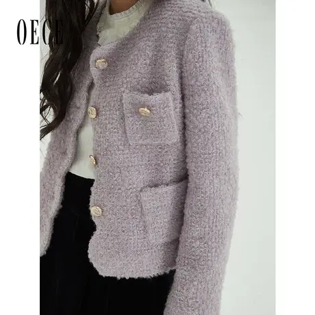 Oece高级感香风短外套冬季新款女装气质毛呢大衣女小个子商品大图