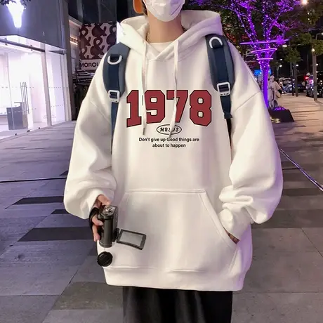 连帽春秋季重磅卫衣男oversize港风宽松加厚加绒套头潮牌运动外套商品大图