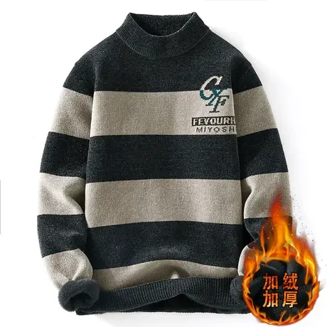 拼色男士毛衣2023新款秋冬季潮流潮牌加绒加厚保暖线衣打底针织衫商品大图