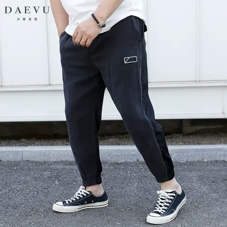 夏新款拼接薄料大号潮胖子束脚弹力加肥加大码男士九分休闲裤商品大图