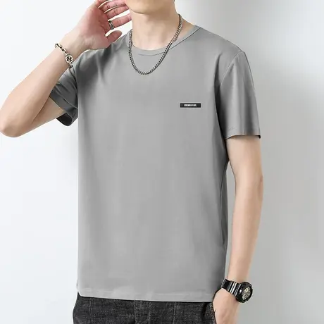 莫代尔冰丝t恤男士短袖夏季速干凉感上衣服半袖潮流修身圆领体恤商品大图