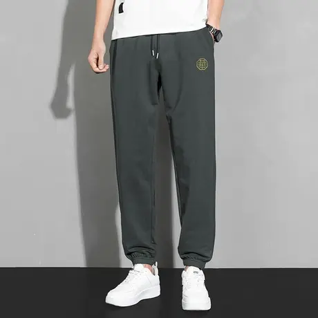 休闲长裤子男秋冬季灰色运动裤宽松潮流百搭抽绳束脚小脚九分卫裤图片