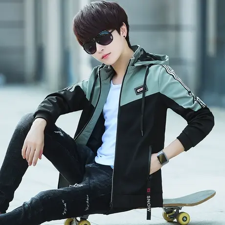 青少年春秋12-16-18岁初中高中学生帅气夹克男生大童百搭韩版外套商品大图