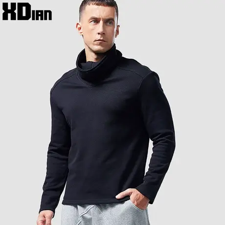 高领长袖t恤男纯棉纯色宽松重磅堆堆领加厚保暖上衣秋冬季打底衫商品大图