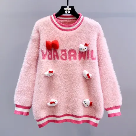 日系甜美减龄卡通猫咪毛衣女秋冬2023新款宽松外穿设计感针织上衣图片