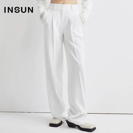 INSUN恩裳夏季白色垂感剪裁西裤图片