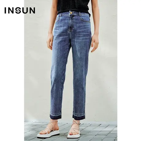 INSUN恩裳线上专选春季埃及棉微弹直筒牛仔裤图片