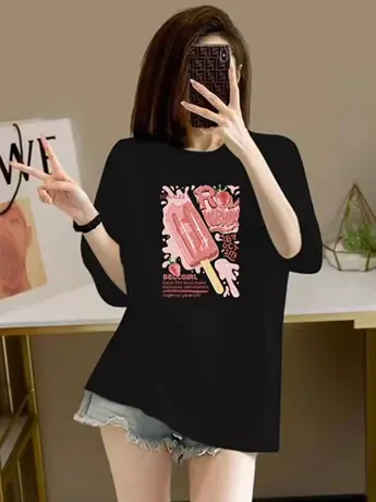 小众百搭纯棉短袖t恤女夏大码中长款宽松显瘦遮屁股半袖ins潮上衣商品大图