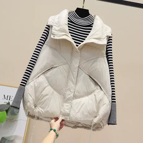 欧洲站春秋冬新款轻薄羽绒棉马甲女短款宽松百搭外穿马夹抽绳背心图片