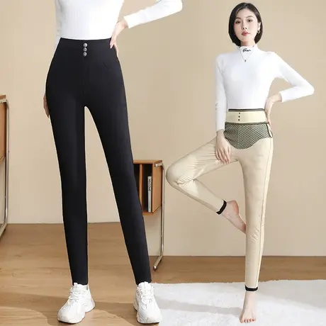 紧身打底裤小黑裤女2023年冬季新款高腰显瘦弹力加厚外穿铅笔裤子图片