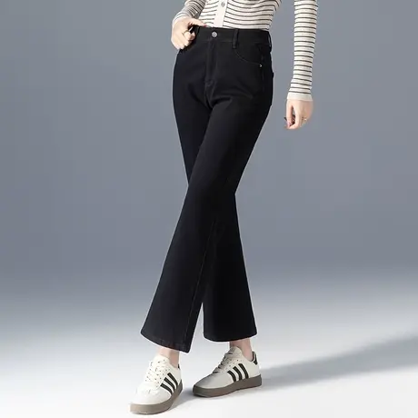 高腰微喇牛仔裤女2024年新款春秋黑色裤子小个子九分裤显瘦喇叭裤图片