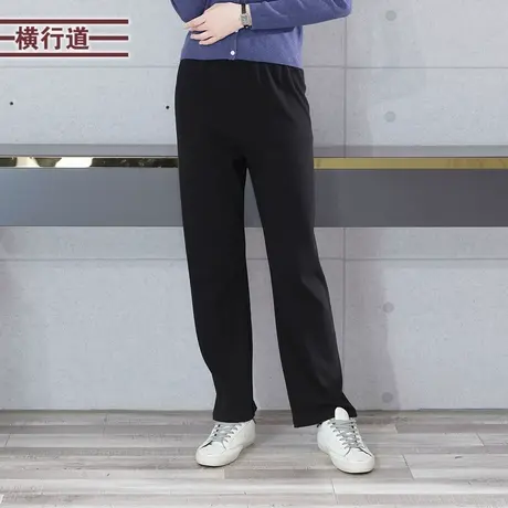 休闲抽绳阔腿长裤2025新款纯色宽松休闲裤黑色松紧腰女款下装大码商品大图