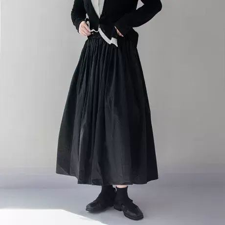 新品【秋日仙裙】a字高腰中长裙简约黑白色伞裙蓬蓬裙大码半身裙图片