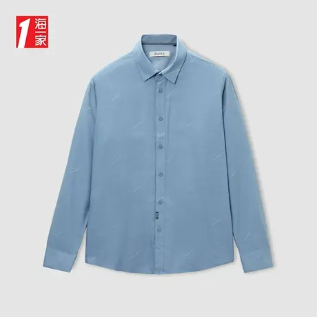 海一家舒适德绒长衬2023秋季新款修身简约字母小印花长袖衬衫男商品大图