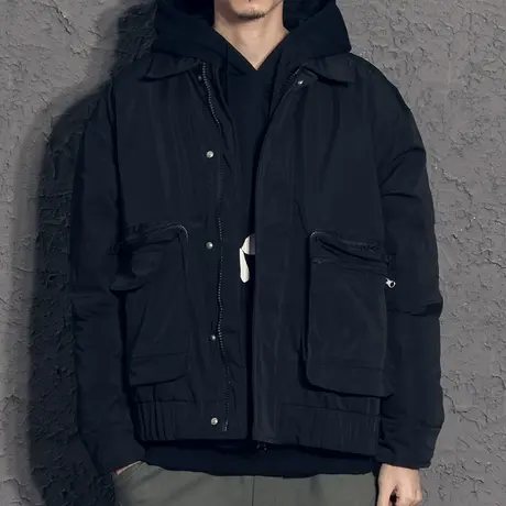 奕飏立体大口袋翻领棉衣男休闲 飞行员夹克外套棉服男冬季简约潮图片