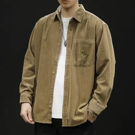 灯芯绒衬衫男长袖春秋潮牌衬衣休闲男士外套上衣春季2024新款大码图片