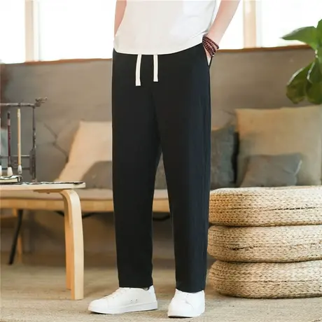 夏季薄款冰丝男士运动速干休闲长裤子男裤2022新款亚麻裤棉麻夏裤商品大图