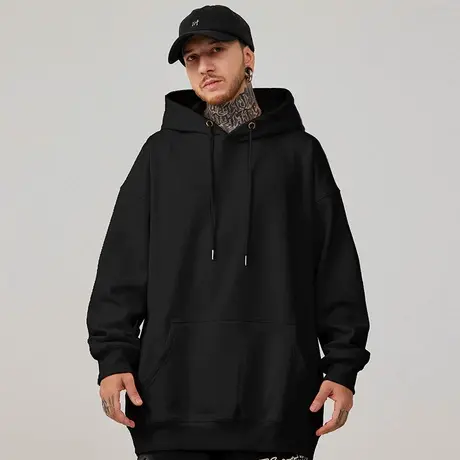 纯色大码卫衣男黑色连帽衫加肥加大宽松女简约加绒打底情侣装春秋图片