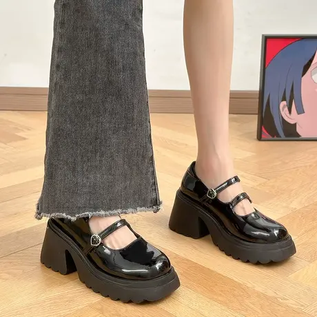 厚底粗跟高跟小皮鞋女夏2024秋季新款百搭玛丽珍鞋黑色单鞋ins潮商品大图