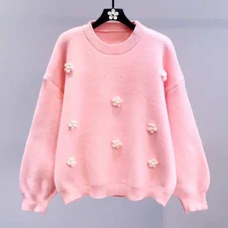 日系甜美小清新花朵毛衣女冬季2023新款宽松高级感慵懒风针织上衣商品大图