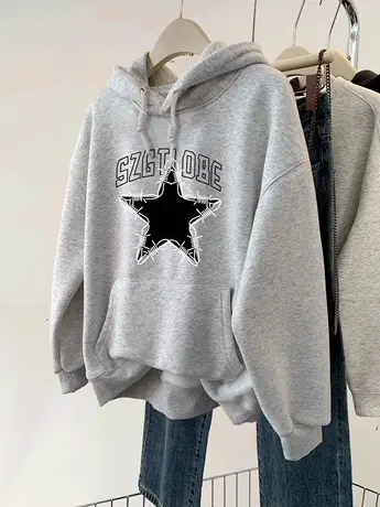 冬季宽松女装hiphop潮牌高街风连帽卫衣ins大码复古印花外套上衣商品大图