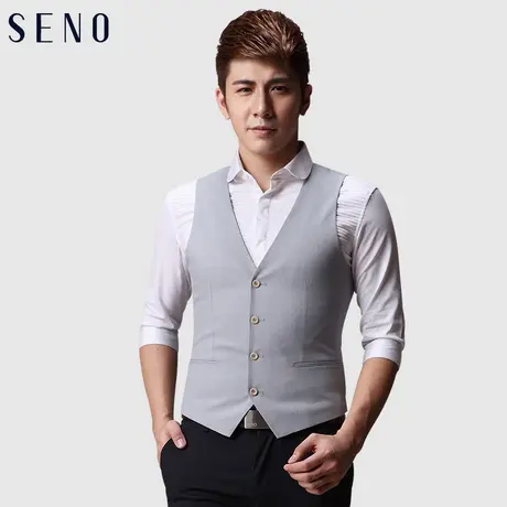SENO休闲单排扣马甲男士西服背心正装修身西装马夹商品大图